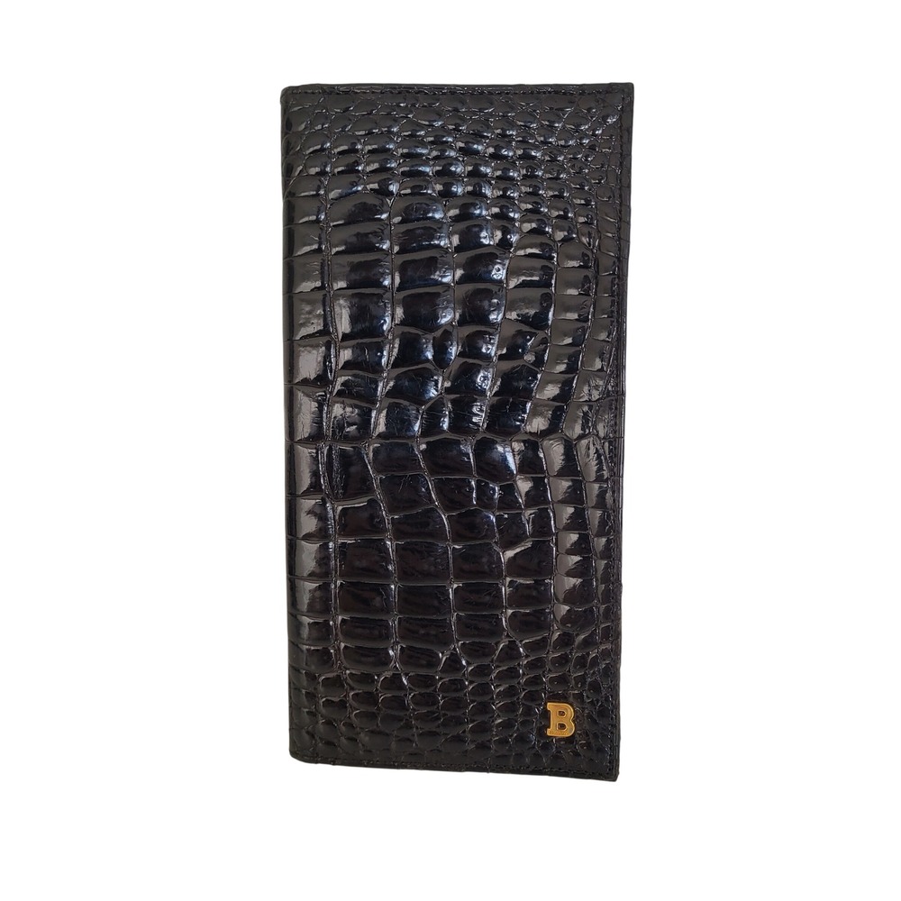 Bally Mens Black Croc Embossed Leather Long Bifold Wallet Made in Germany